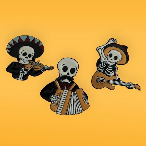 Día de Los Muertos (Day of the Dead) Skull Punk Brooches - Festive Band Series - Picture 1 of 5